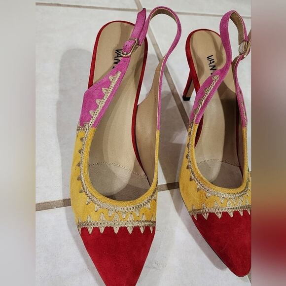 Vaneli Slingback‎ Pointed Toe Heels Suede Leather Red Yellow Pink 11 nARROW - Picture 4 of 11